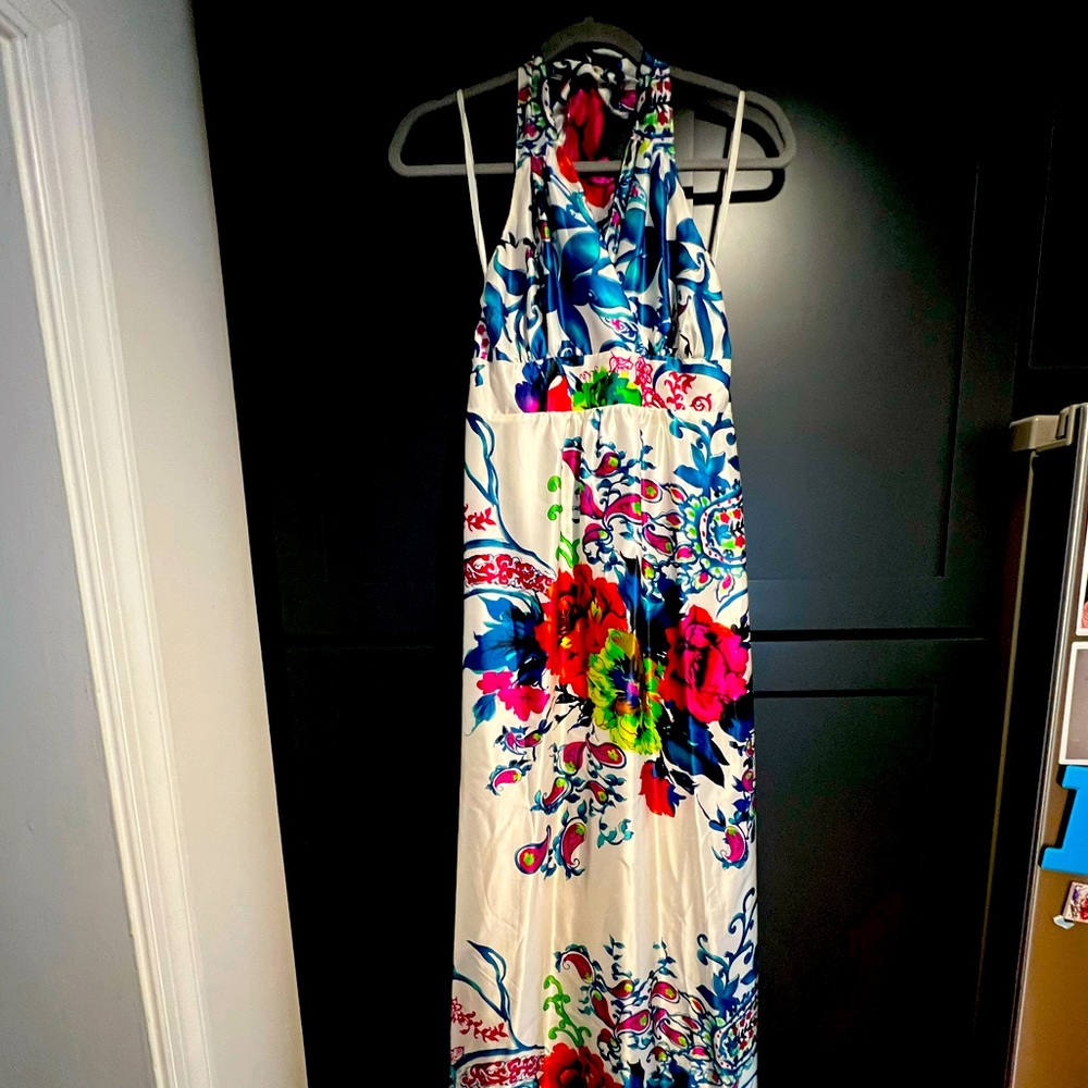 Lisa Floral Silk Halter Long Maxi Dress